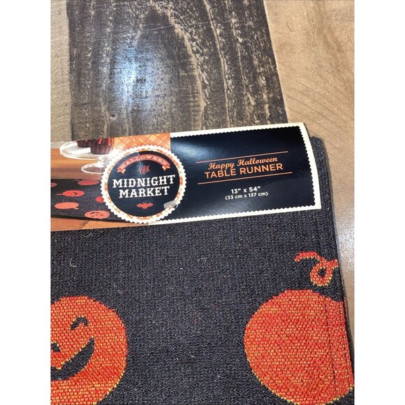 Midnight Market Halloween Table Runner Orange Pumpkins 13x54 - Picture 3 of 5